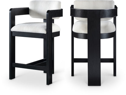 Sacha Linen Textured Fabric Counter Stool – Upholstered Tufted Seat with Modern Design