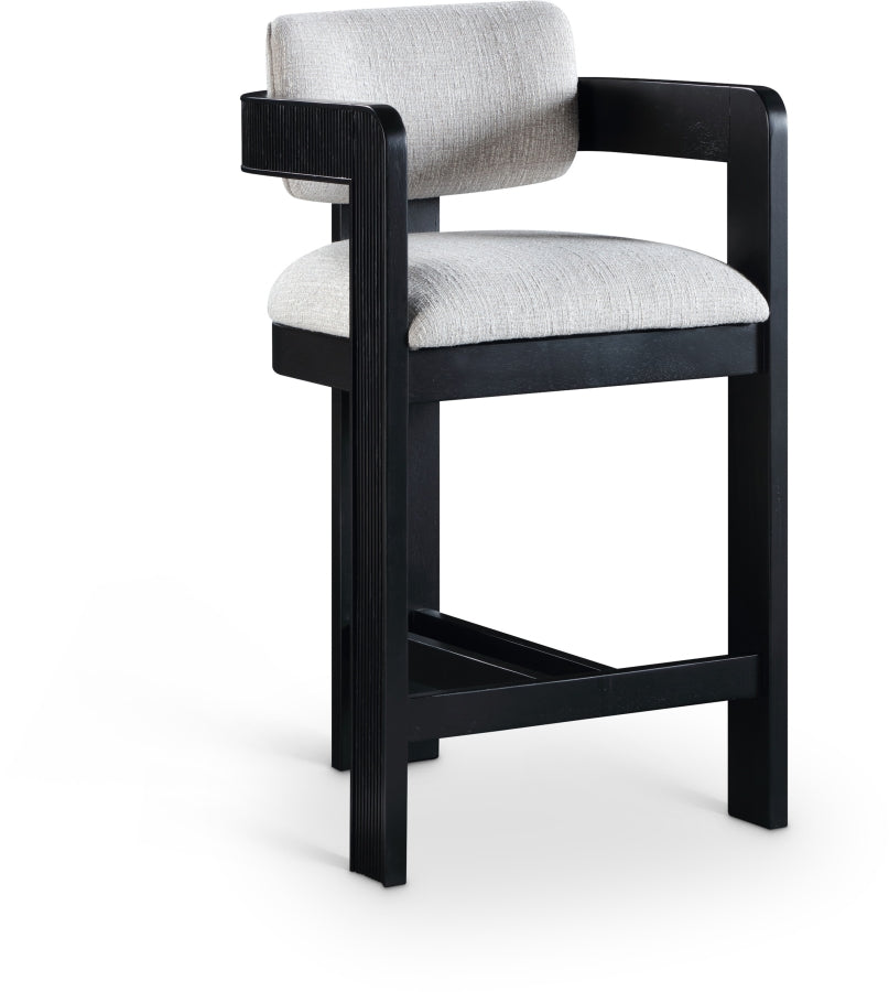 Sacha Linen Textured Fabric Counter Stool – Upholstered Tufted Seat with Modern Design