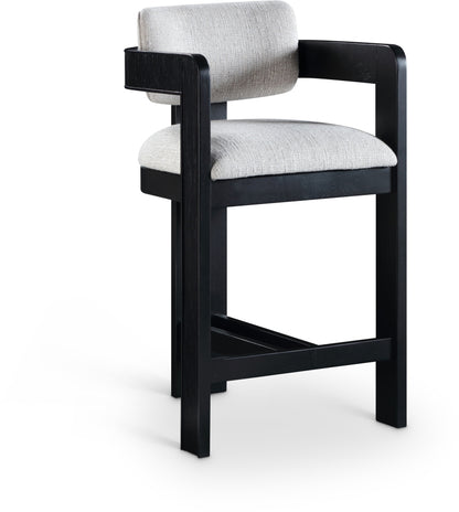 Sacha Linen Textured Fabric Counter Stool – Upholstered Tufted Seat with Modern Design