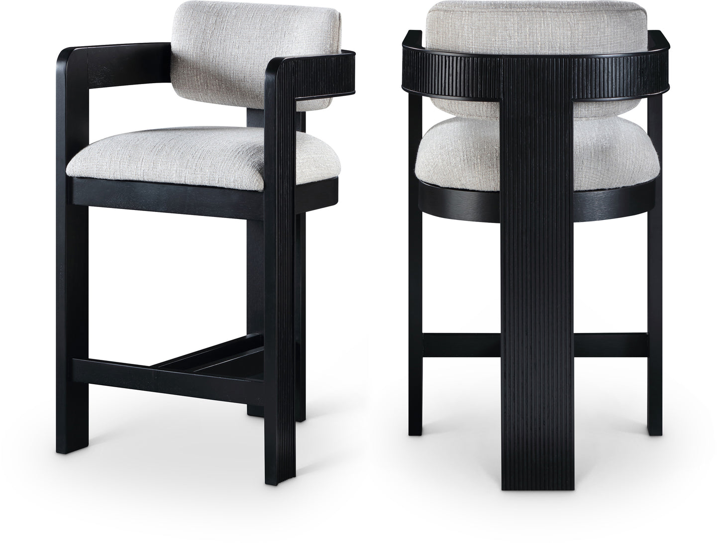 Sacha Linen Textured Fabric Counter Stool – Upholstered Tufted Seat with Modern Design