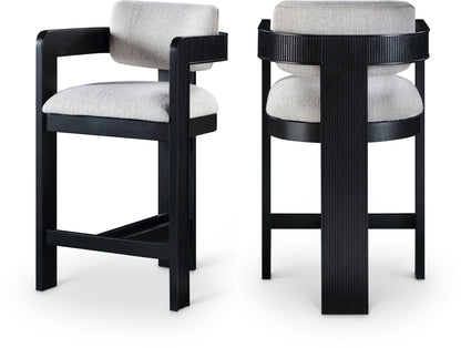 Sacha Linen Textured Fabric Counter Stool – Upholstered Tufted Seat with Modern Design