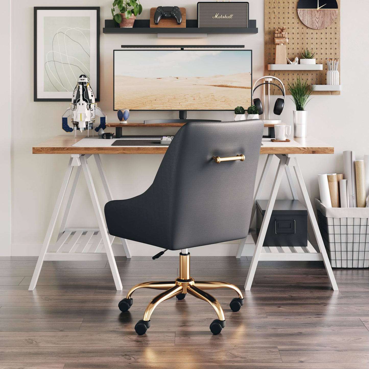 Madelaine Office Chair Gray & Gold