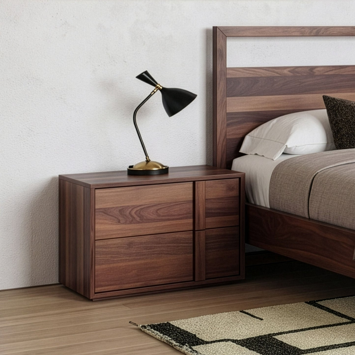 Berlin Walnut Bedroom Set – Bed, Nightstands and Dresser