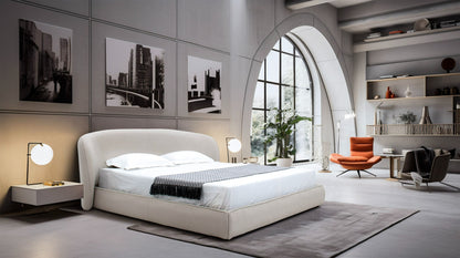 Modrest Lambert Modern Beige Fabric Upholstered Bed - Sleek & Comfortable Bedroom Design