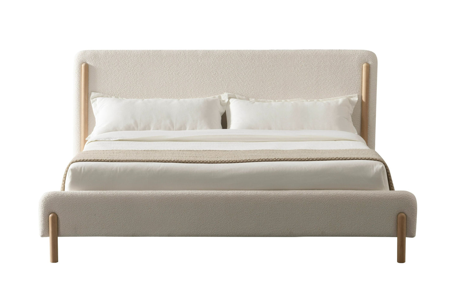 Modrest Electra Modern Ivory Fabric and Rubberwood Bed – A Perfect Blend of Contemporary Elegance and Natural Warmth
