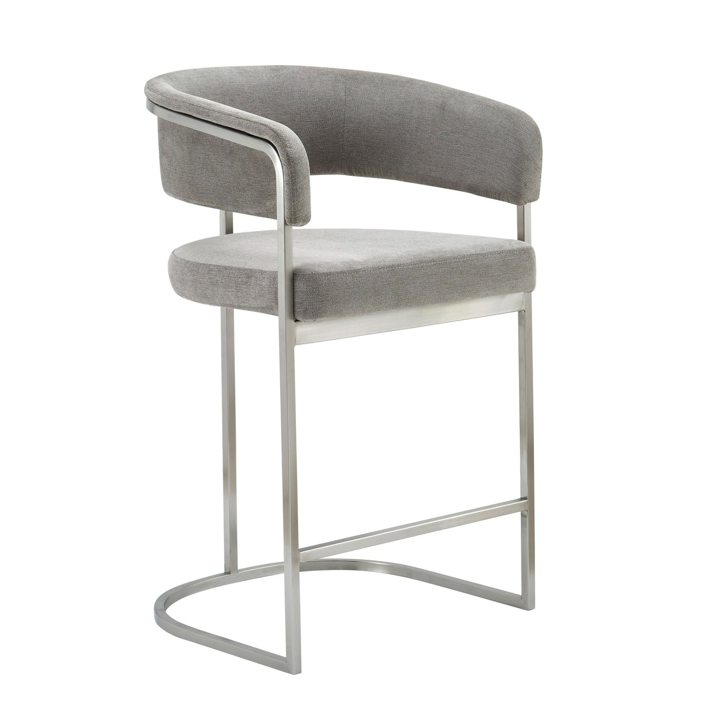 Modrest Sebastian Modern Grey Fabric + Stainless Steel Counter Chair - Stylish and Comfortable Seating for a Contemporary Kitchen or Bar Area