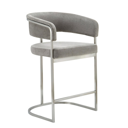 Modrest Sebastian Modern Grey Fabric + Stainless Steel Counter Chair - Stylish and Comfortable Seating for a Contemporary Kitchen or Bar Area