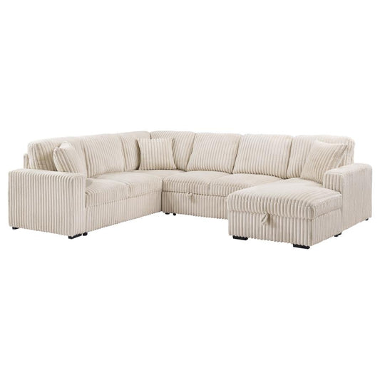Devonshire Sleeper Sectional Sofa with Storage Chaise – Camel Fabric Convertible Sofa Bed
