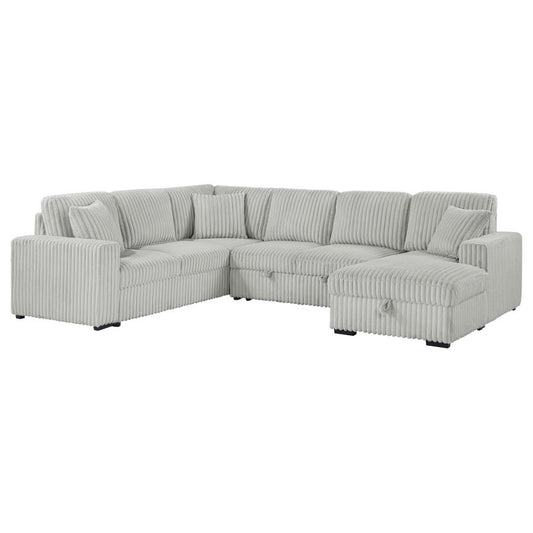Devonshire Sleeper Sectional Sofa with Storage Chaise – Grey Fabric Convertible Couch