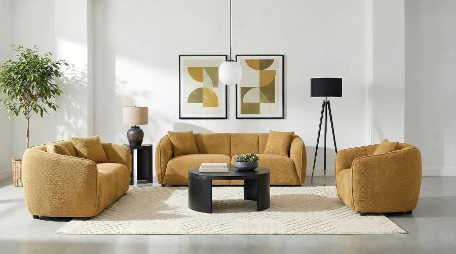 Aleisha 3 Piece Mustard Yellow Chenille Upholstered Sofa Set