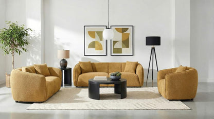 Aleisha 3 Piece Mustard Yellow Chenille Upholstered Sofa Set