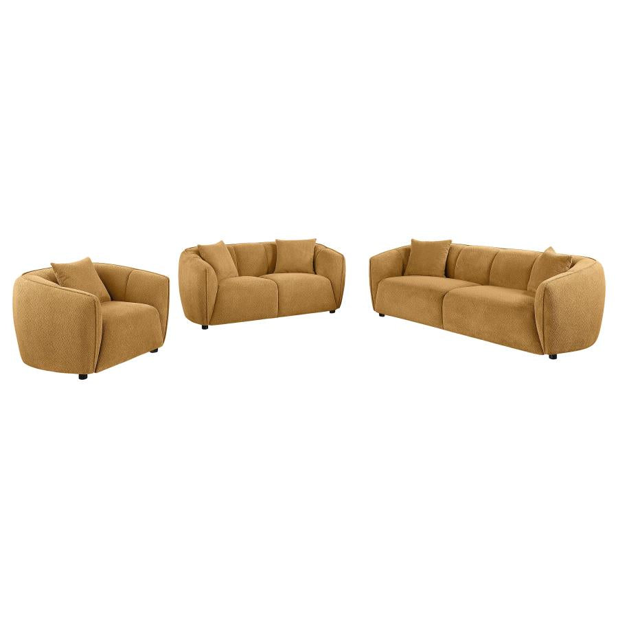 Aleisha 3 Piece Mustard Yellow Chenille Upholstered Sofa Set