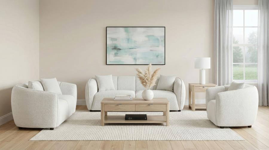 Aleisha 3 Piece Ivory Chenille Upholstered Sofa Set