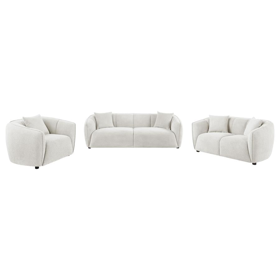Aleisha 3 Piece Ivory Chenille Upholstered Sofa Set