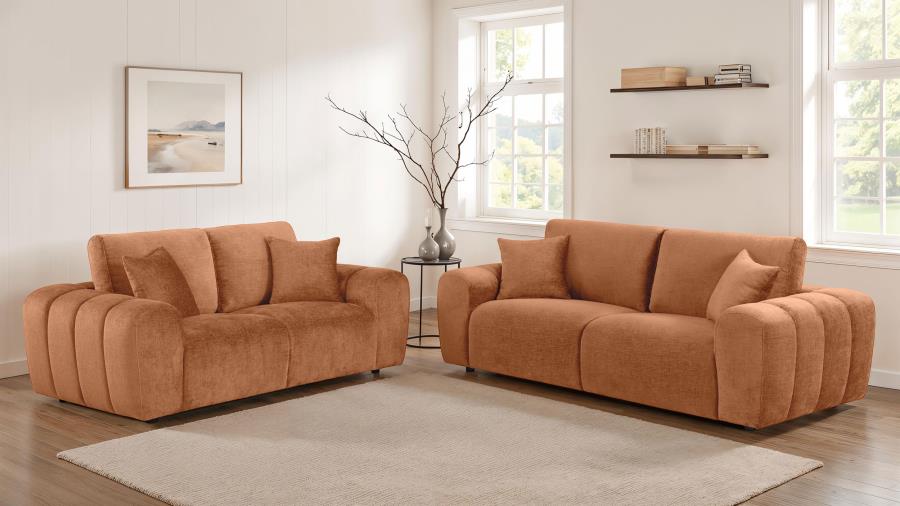 Burnett Burnt Orange Chenille Upholstered Wide Arm Loveseat