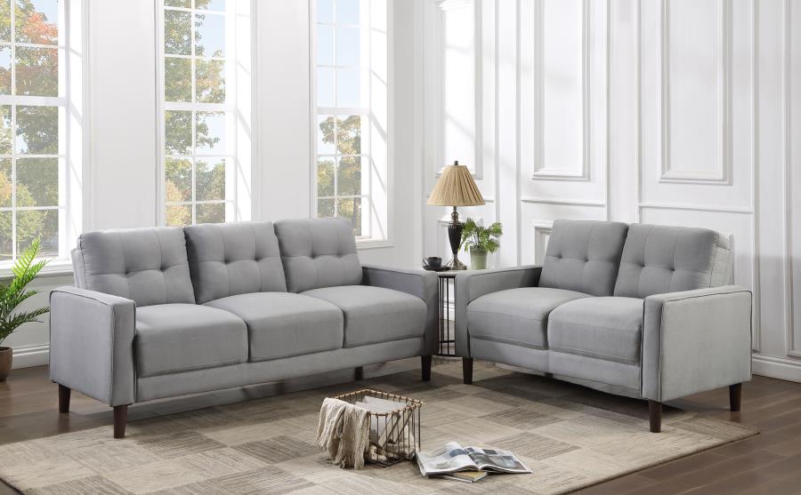 Bowen 2 Piece Grey Upholstered Track Arm Tufted Sofa Set