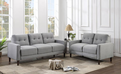 Bowen 2 Piece Grey Upholstered Track Arm Tufted Sofa Set