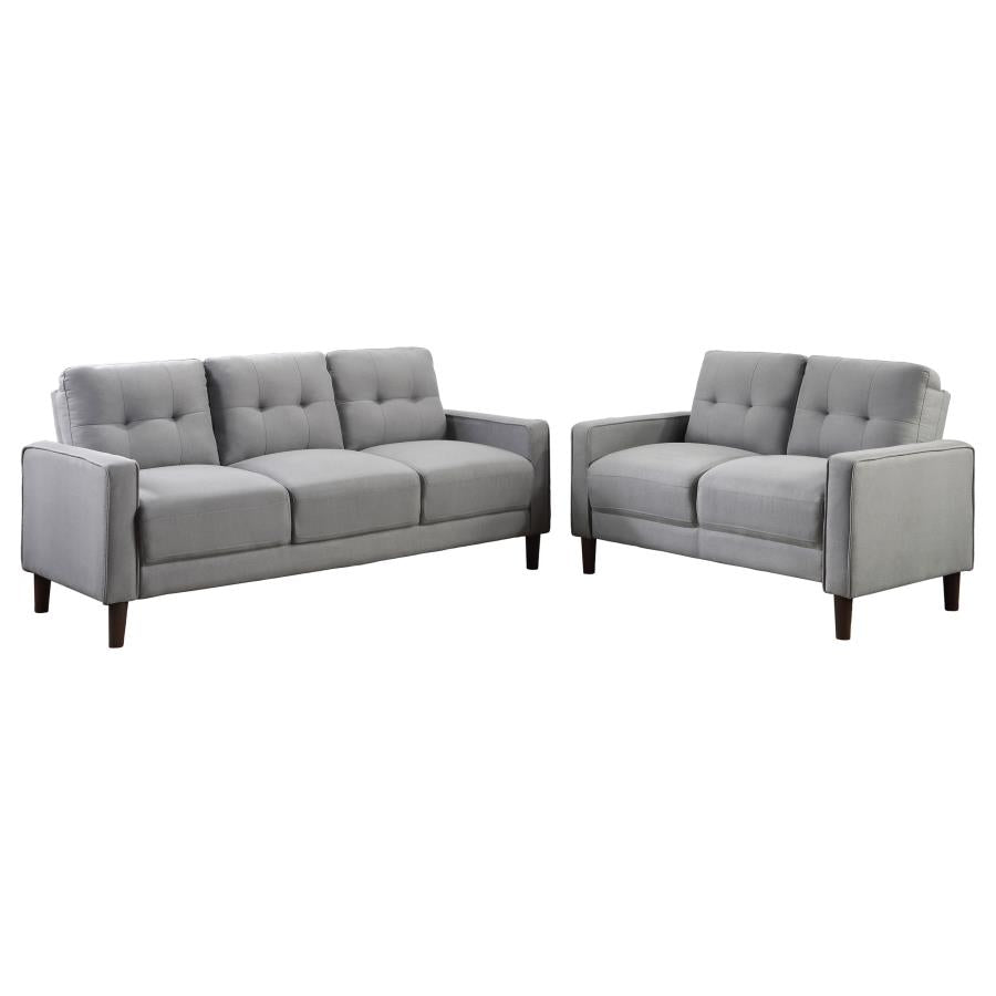 Bowen 2 Piece Grey Upholstered Track Arm Tufted Sofa Set