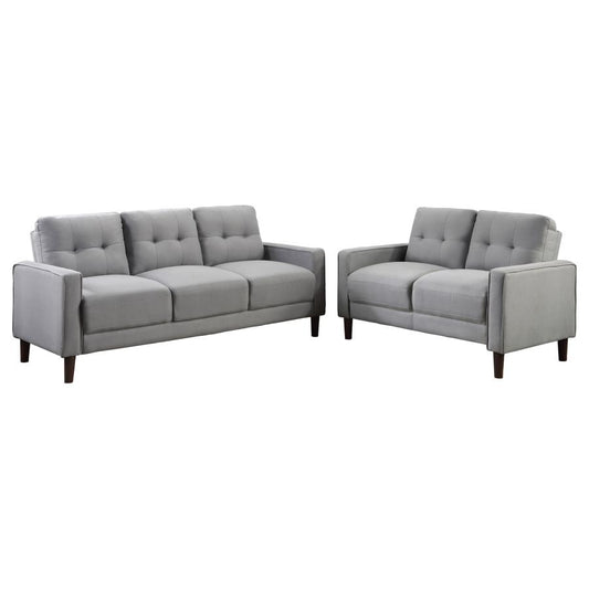 Bowen 2 Piece Grey Upholstered Track Arm Tufted Sofa Set