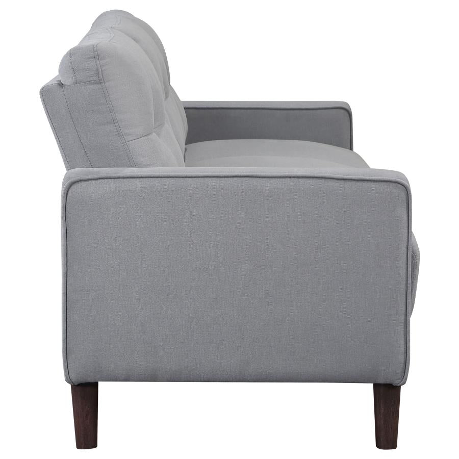 Bowen 2 Piece Grey Upholstered Track Arm Tufted Sofa Set