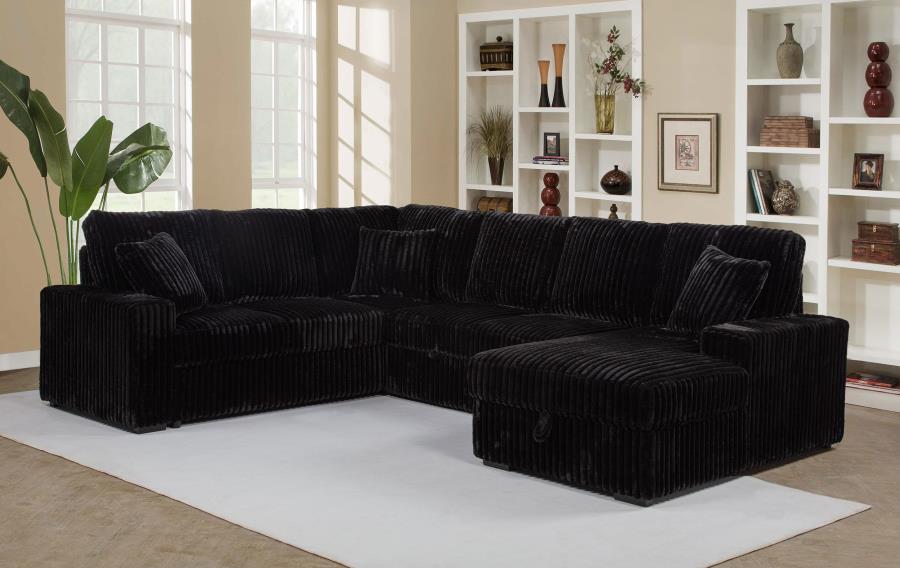 Devonshire Black Sleeper Sectional Sofa with Storage Chaise - Space-Saving Comfort