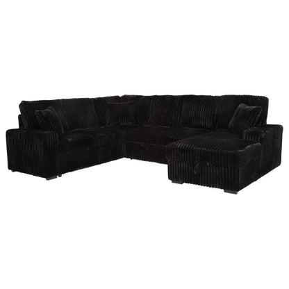 Devonshire Black Sleeper Sectional Sofa with Storage Chaise - Space-Saving Comfort