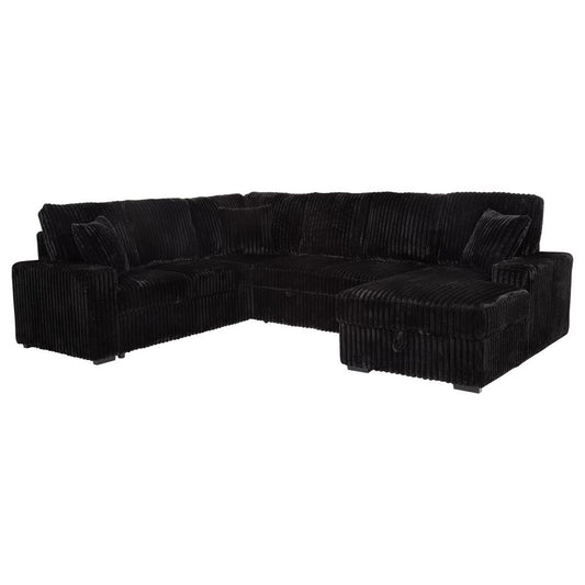 Devonshire Black Sleeper Sectional Sofa with Storage Chaise - Space-Saving Comfort