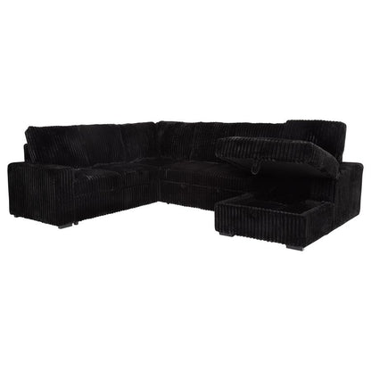 Devonshire Black Sleeper Sectional Sofa with Storage Chaise - Space-Saving Comfort