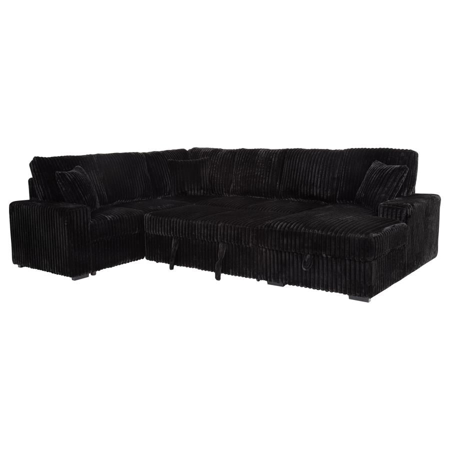 Devonshire Black Sleeper Sectional Sofa with Storage Chaise - Space-Saving Comfort