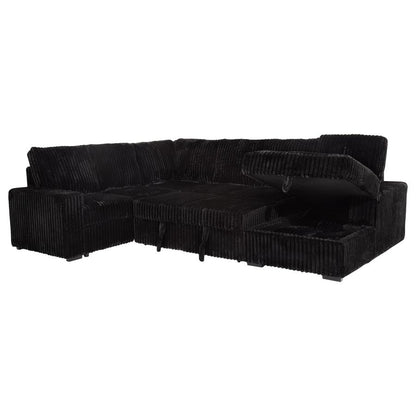 Devonshire Black Sleeper Sectional Sofa with Storage Chaise - Space-Saving Comfort