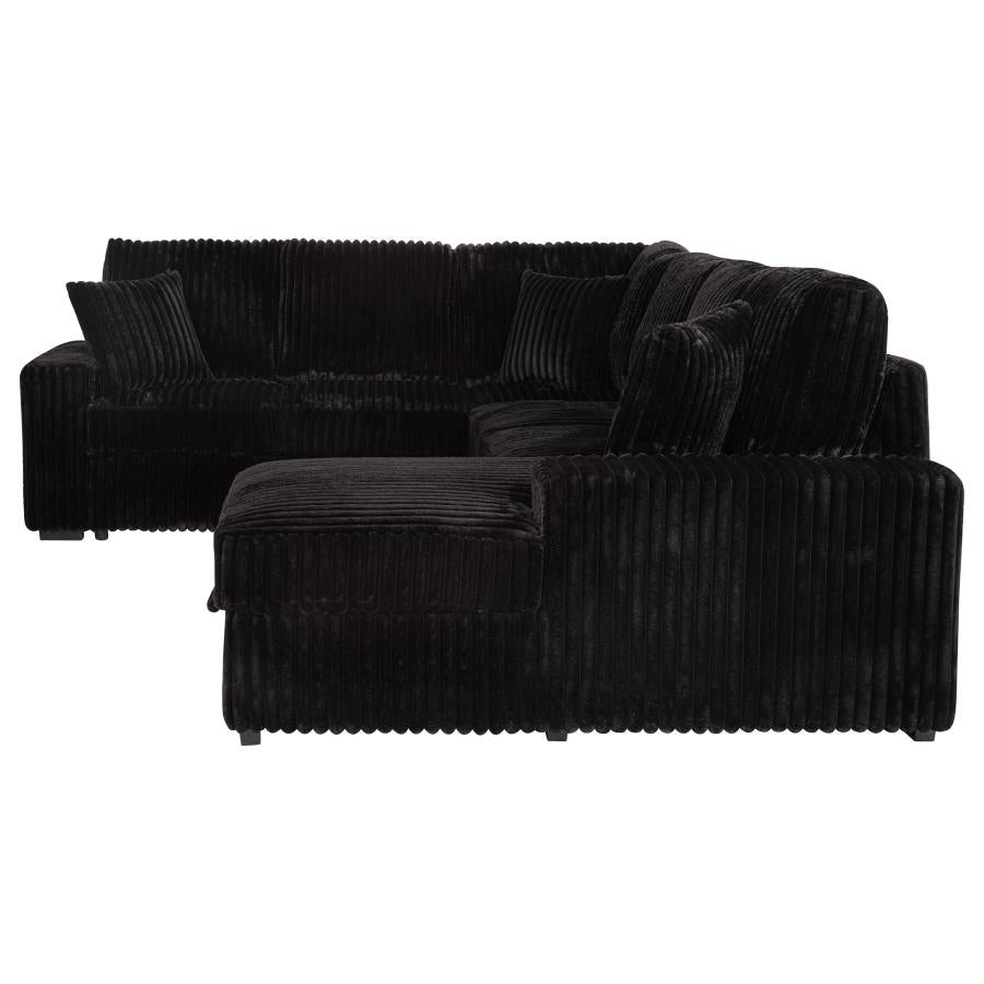 Devonshire Black Sleeper Sectional Sofa with Storage Chaise - Space-Saving Comfort