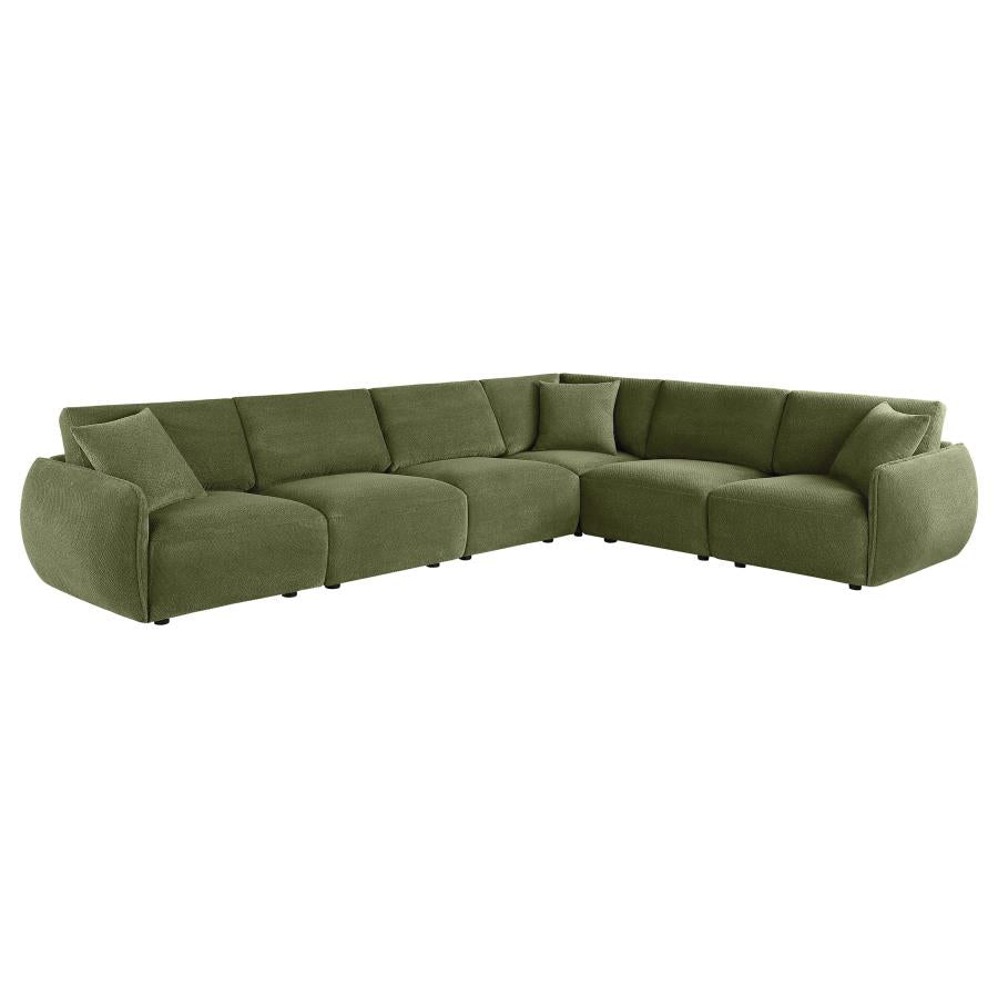 Elysia 6 Piece Green Chenille Upholstered Modular Sectional Sofa