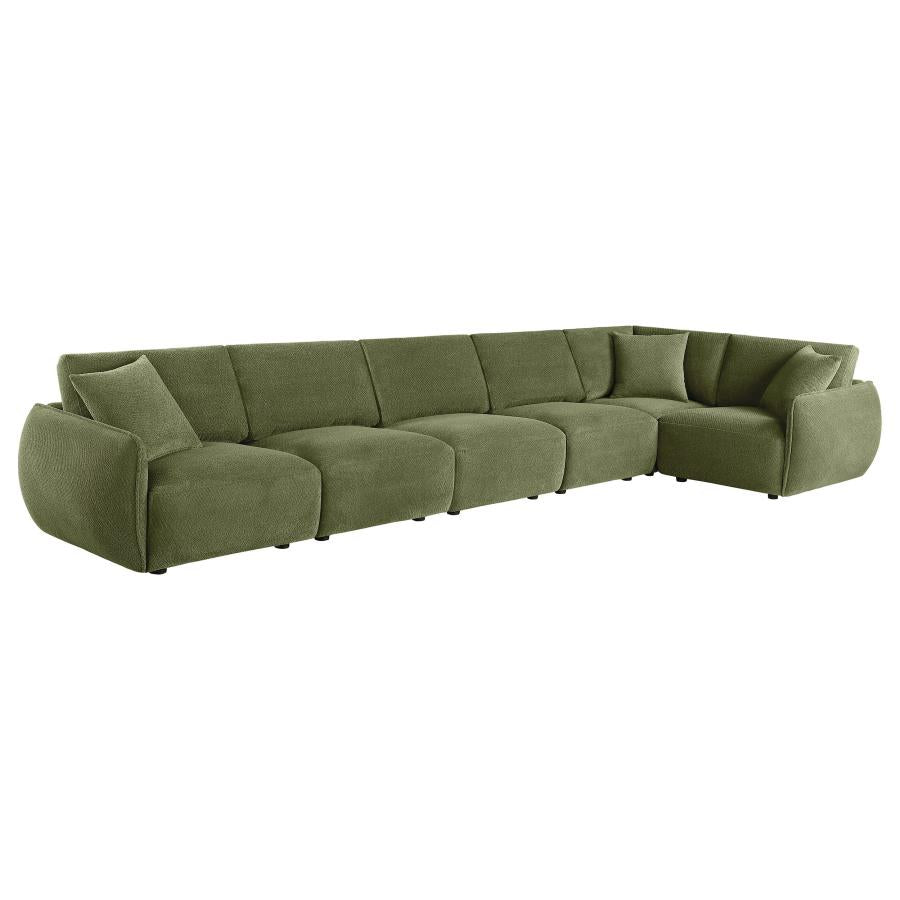 Elysia 6 Piece Green Chenille Upholstered Modular Sectional Sofa