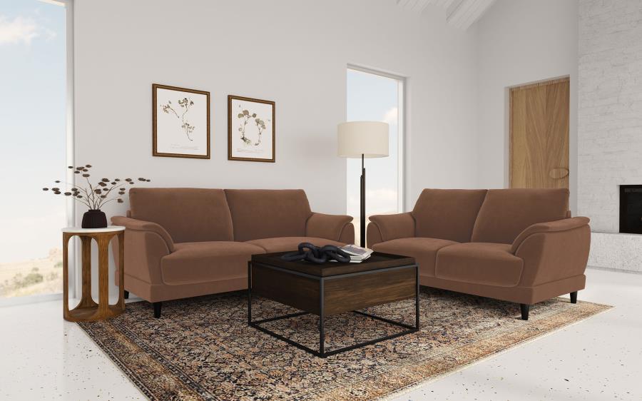 Selma 2 Piece Rust Velvet Upholstered Crescent Arm Sofa Set
