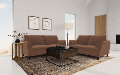 Selma 2 Piece Rust Velvet Upholstered Crescent Arm Sofa Set