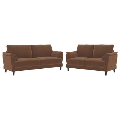 Selma 2 Piece Rust Velvet Upholstered Crescent Arm Sofa Set