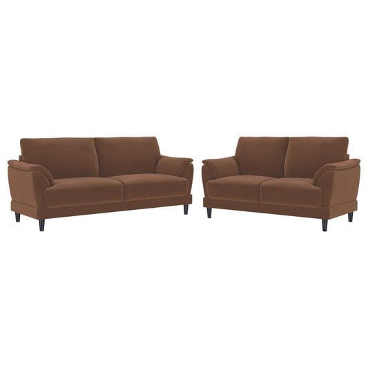 Selma 2 Piece Rust Velvet Upholstered Crescent Arm Sofa Set