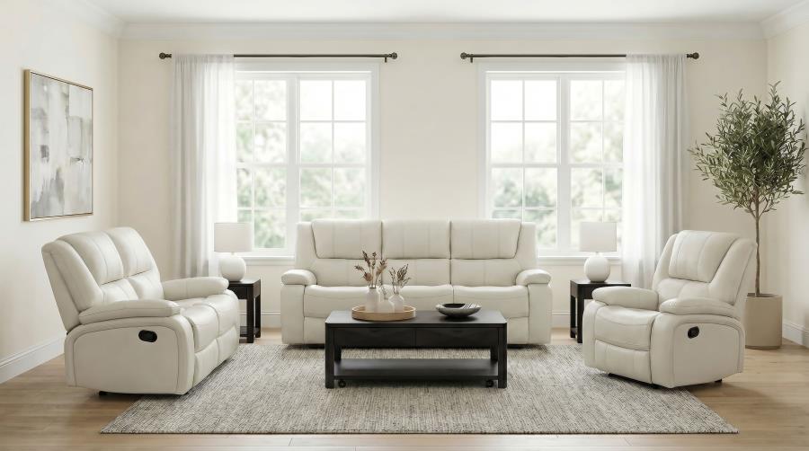 Camila 3 Piece White Upholstered Reclining Sofa Set