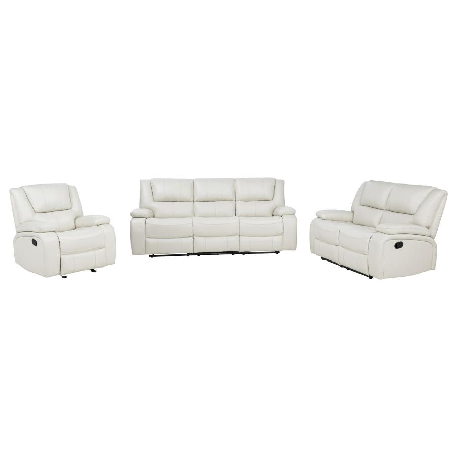 Camila 3 Piece White Upholstered Reclining Sofa Set