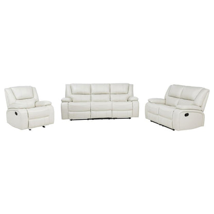 Camila 3 Piece White Upholstered Reclining Sofa Set