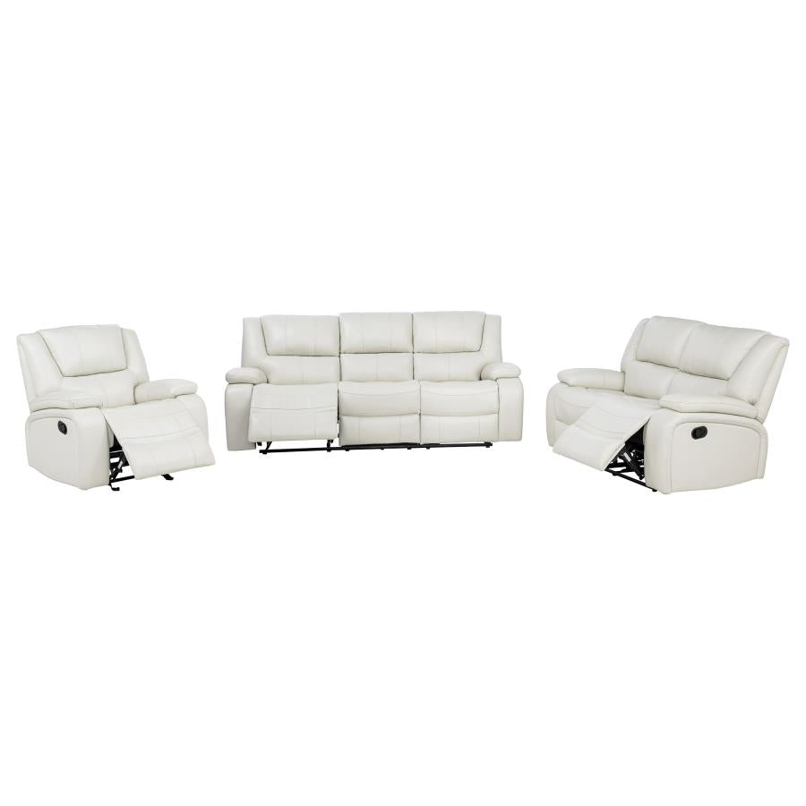 Camila 3 Piece White Upholstered Reclining Sofa Set