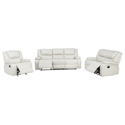 Camila 3 Piece White Upholstered Reclining Sofa Set