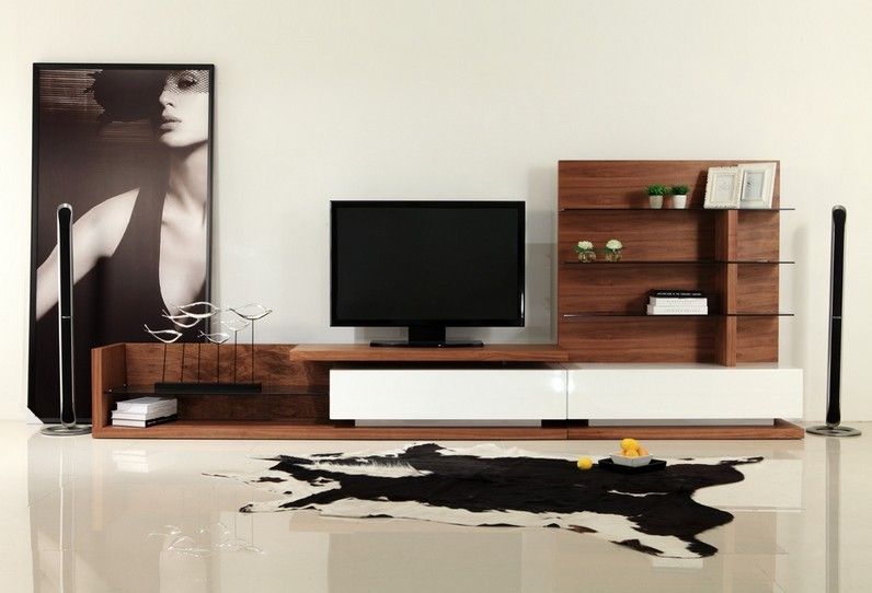 Jefferson Walnut and White High Gloss TV Unit