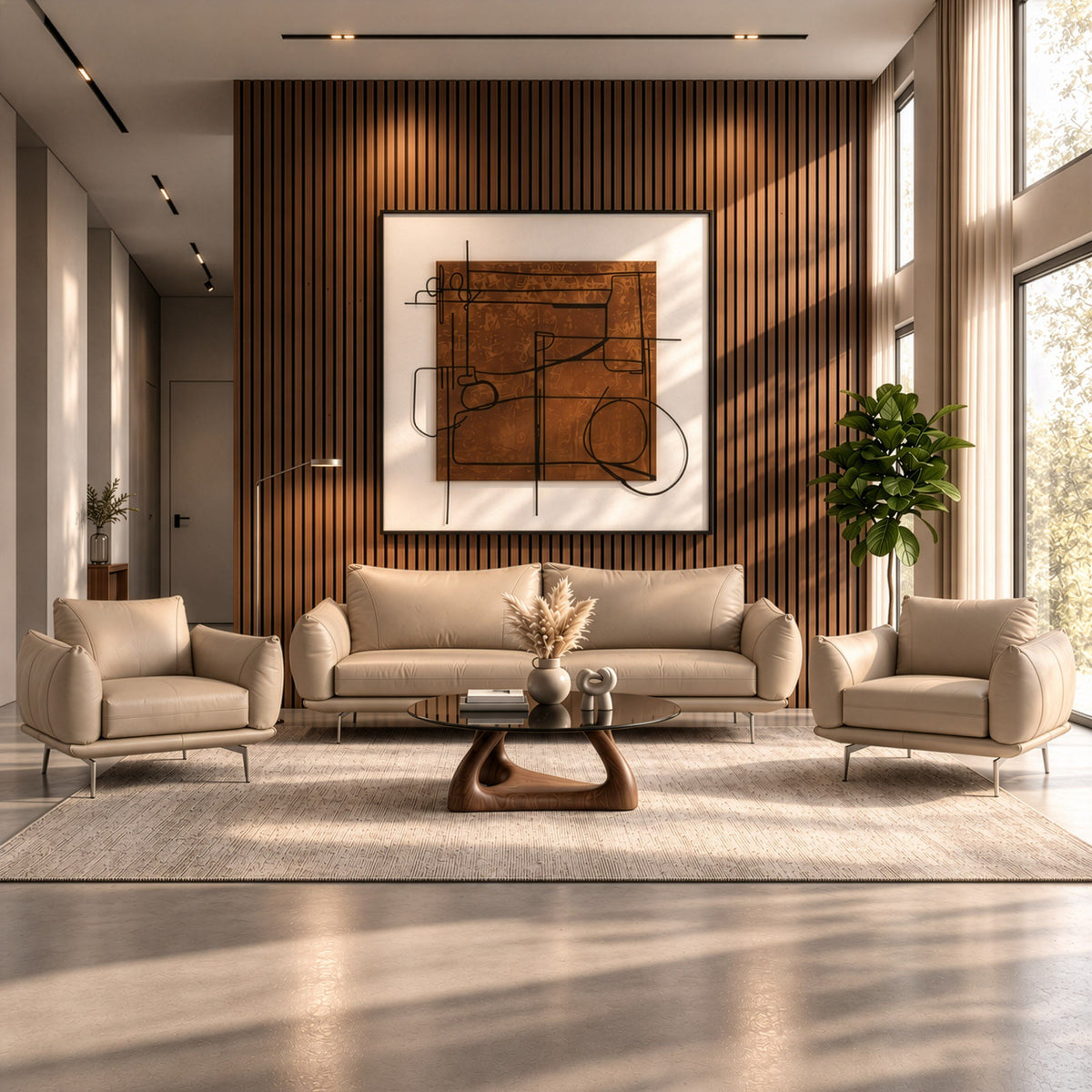 Saint Tropez Modern Italian Desert Leather Accent Chair