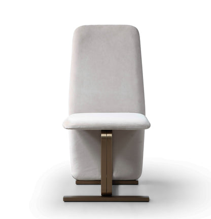 Modrest Tasha Modern Light Beige Grey Velvet and Brushed Brass Dining Chair Set of 2 for a Stylish and Elegant Dining Experience