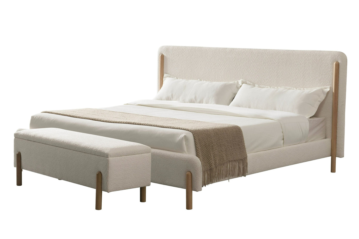 Modrest Electra Modern Ivory Fabric and Rubberwood Bed – A Perfect Blend of Contemporary Elegance and Natural Warmth