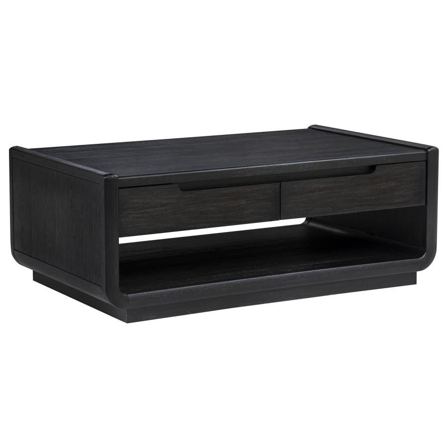 Leandro Burnished Black 2 Drawer Wood Cocktail Coffee Table