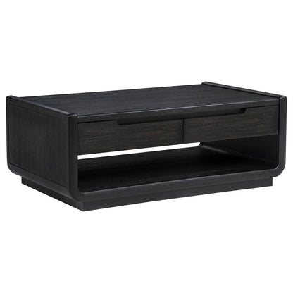 Leandro Burnished Black 2 Drawer Wood Cocktail Coffee Table
