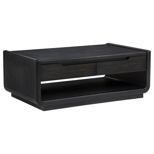 Leandro Burnished Black 2 Drawer Wood Cocktail Coffee Table