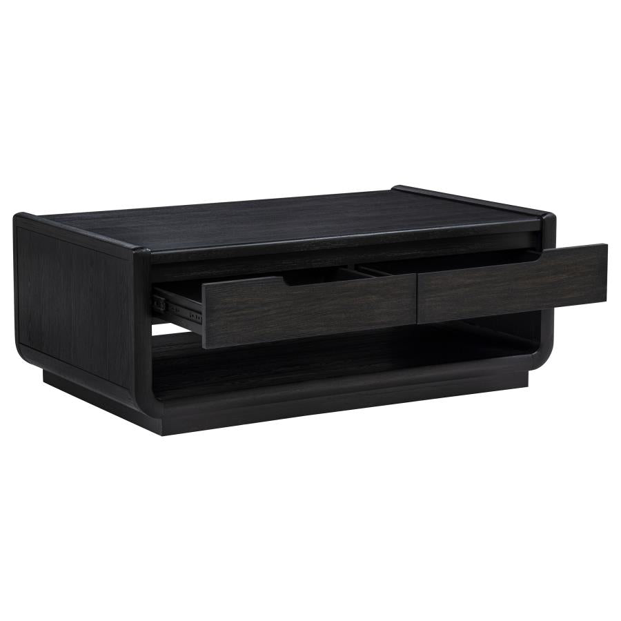 Leandro Burnished Black 2 Drawer Wood Cocktail Coffee Table
